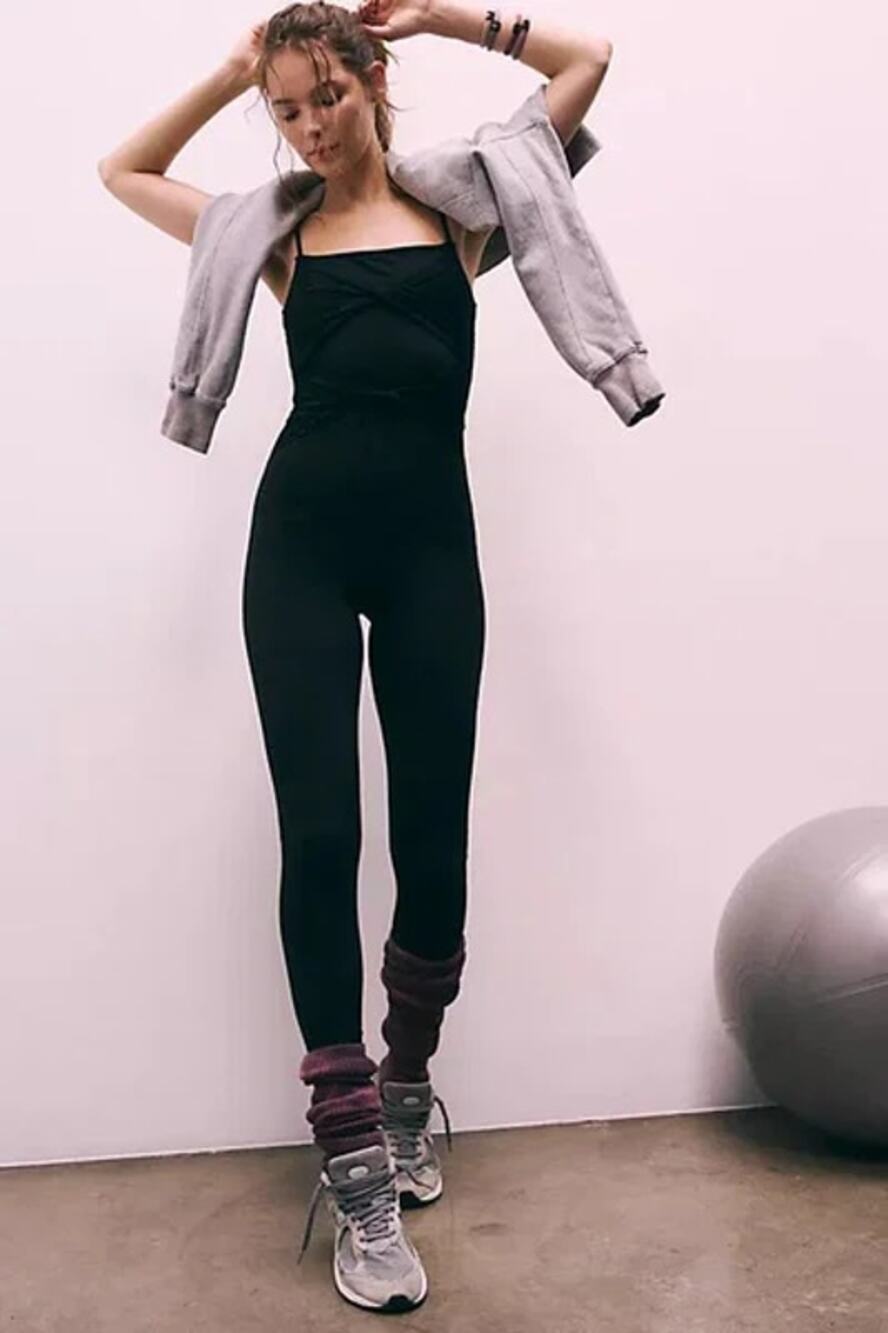 FP Movement by Free People Lace Me Up Onesie Jumpsuit Black Women's Large NWT